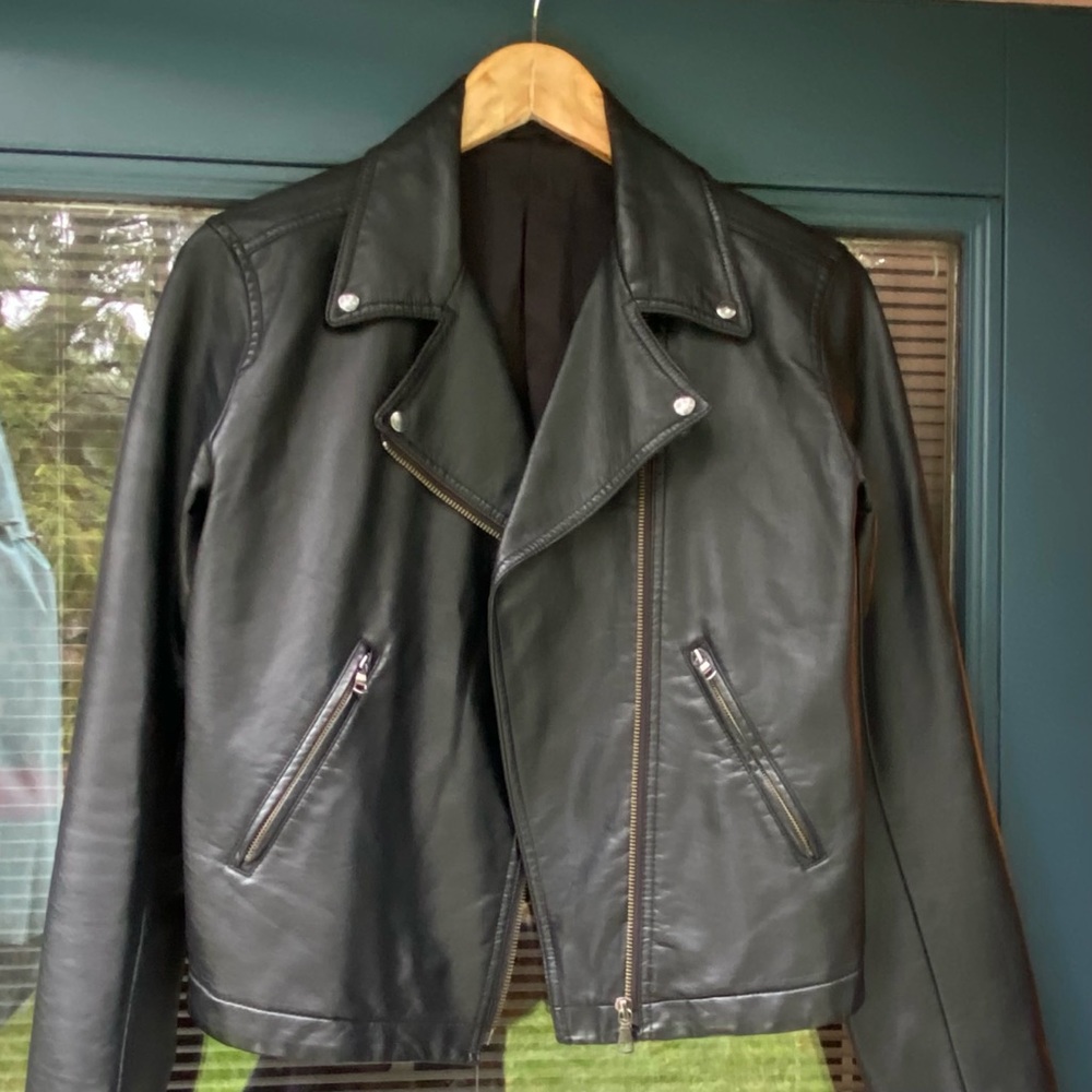 Uniqlo Faux Leather Biker Jacket Size 12 UK 6 US M